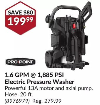 Princess Auto Pro-point 1.6 gpm @1,885 psi electric pressure washer offer