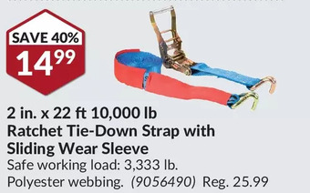 Princess Auto 2 in. x 22 ft 10,000 lb ratchet tie-down strap with sliding wear sleeve offer