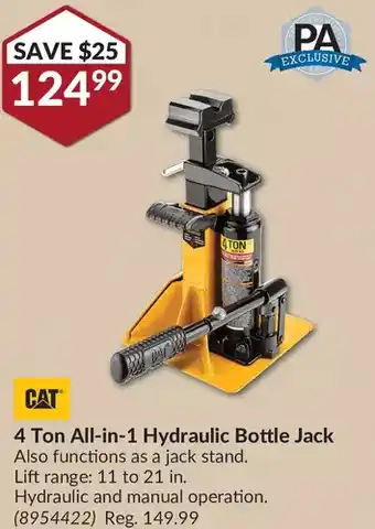 Princess Auto Cat 4 ton all-in-1 hydraulic bottle jack offer