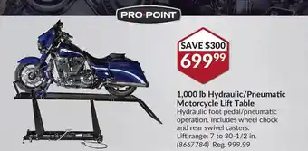 Princess Auto Pro-point 1,000 lb hydraulic/pneumatic motorcycle lift table offer
