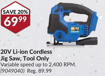Princess Auto Power fist 20v li-ion cordless jig saw, tool only offer