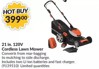 Princess Auto Surplus 21 in. 120v cordless lawn mower offer