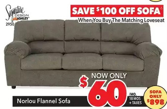 Surplus Furniture Norlou flannel sofa offer