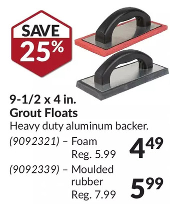 Princess Auto Surplus 91/2 x 4 in. grout floats offer
