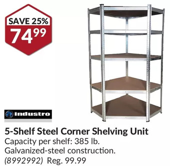 Princess Auto Industro 5-shelf steel corner shelving unit offer