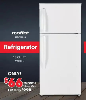 Surplus Furniture Moffat white 18 cubic foot refrigerator offer
