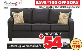 Surplus Furniture Jitterbug gunmetal sofa offer