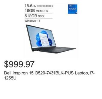 Costco Dell inspiron 15 i3520-7431blk-pus laptop, i7-1255u offer
