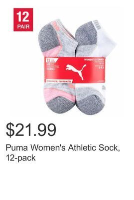 Costco Puma women's athletic sock, 12-pack offer