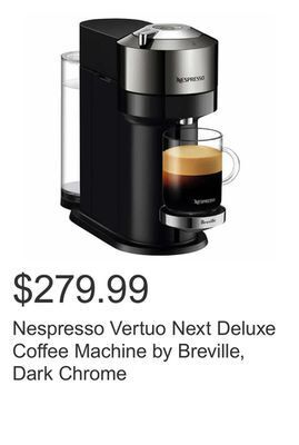 Costco Nespresso vertuo next deluxe coffee machine by breville, dark chrome offer