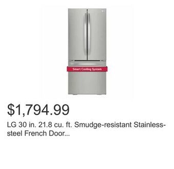 Costco Lg 30 in. 21.8 cu. ft. smudge-resistant stainless-steel french door refrigerator with smartdiagnosis offer