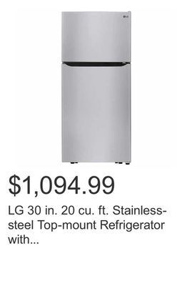 Costco Lg 30 in. 20 cu. ft. stainless-steel top-mount refrigerator with multi-air flow cooling and led lighting offer
