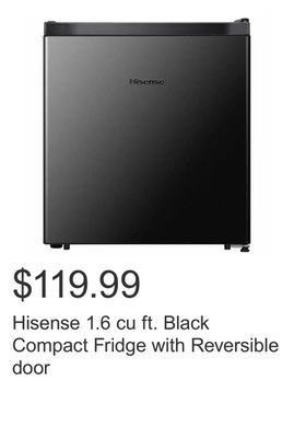 Costco Hisense 1.6 cu ft. black compact fridge with reversible door offer