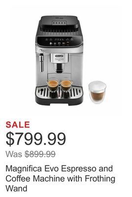 Costco Magnifica evo espresso and coffee machine with frothing wand offer