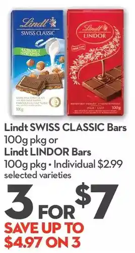 Longo's Lindt swiss classic bars or lindt lindor bars offer