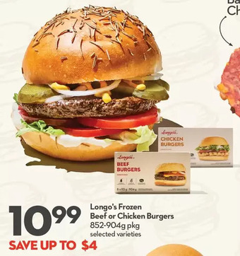 Longo's Longo's frozen beef or chicken burgers offer