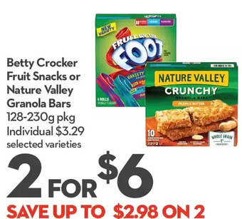 Longo's Betty crocker fruit snacks or nature valley granola bars offer