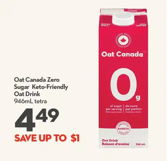 Longo's Oat canada zero sugar keto-friendly oat drink offer