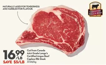 Longo's Cut from canada aaa grade longo's certified angus beef capless rib steak offer