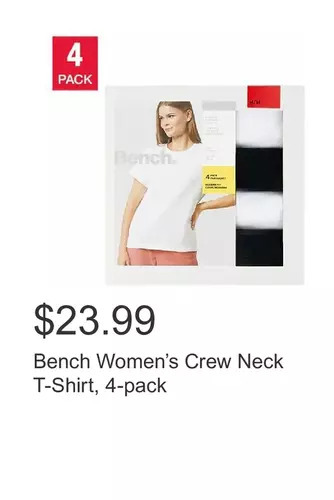 Costco Bench women’s crew neck t-shirt, 4-pack offer