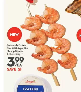 Longo's Previously frozen raw wild argentina shrimp skewer offer