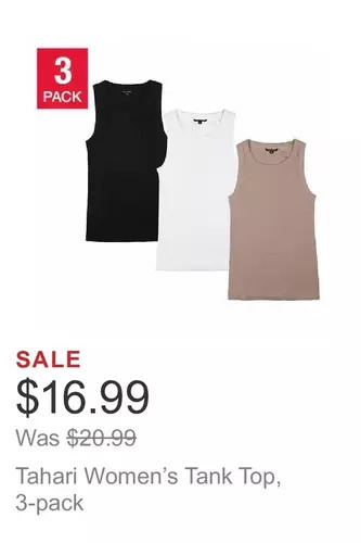 Costco Tahari women’s tank top, 3-pack offer