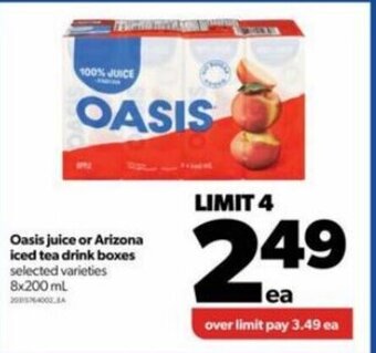 Real Canadian Superstore Oasis Juice or Arizona Iced Tea Drink Boxes 8x200 mL offer