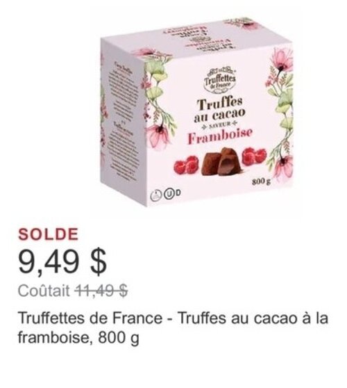Truffettes de france truffes au cacao a la framboise 800g offer at Costco