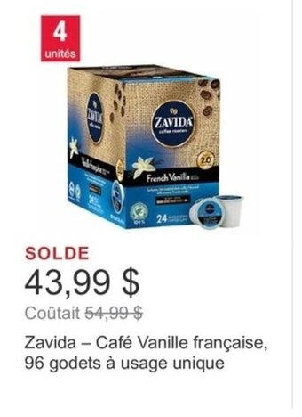 Costco Zavida - Café Vanille française, 96 godets à usage unique offer