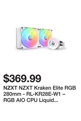 Newegg Nzxt kraken elite rgb 280mm - rl-kr28e-w1 – rgb aio cpu liquid cooler – customizable lcd display - 2 x f140rgb core fans radi offer
