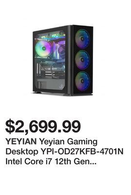 Newegg Yeyian gaming desktop ypi-od27kfb-4701n intel core i7 12th gen 12700kf (3.60ghz) 16gb ddr5 1 tb pcie ssd nvidia geforce rtx 4 offer