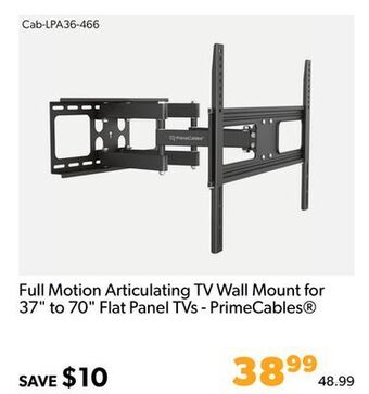 Shopper+ Full motion articulating tv wall mount for 37 to 70 flat panel tvs - primecables offer