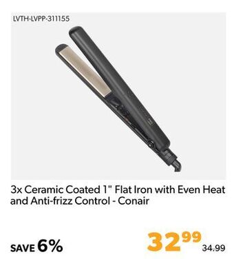 Shopper+ 3x ceramic coated 1 flat iron with even heat and anti-frizz control - conair offer