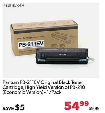 Shopper+ Pantum pb-211ev original black toner cartridge, high yield version of pb-210 (economic version) - 1/pack offer