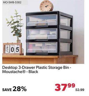 Shopper+ Desktop 3-drawer plastic storage bin - moustache- black offer