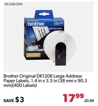 Shopper+ Brother original dk1208 large address paper labels, 1.4 in x 3.5 in (38 mm x 90.3 mm)(400 labels) offer