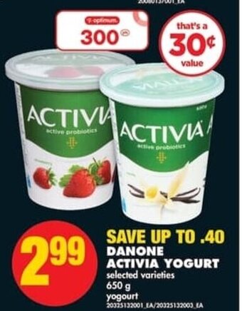 No Frills DANONE ACTIVIA YOGURT 650 g offer