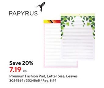 Staples Papyrus premium fashion pad letter size leaves offer