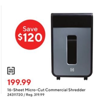 Staples Tru red 16-sheet micro-cut commercial shredder offer