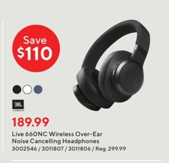 Staples Jbl live 660nc wireless over-ear noise cancelling headphones offer