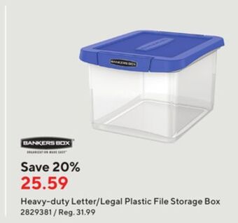 Staples Bankers box heavy-duty letter/legal plastic file storage box offer