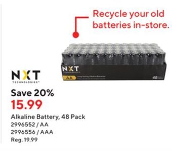 Staples Nxt technologies aa alkaline battery offer