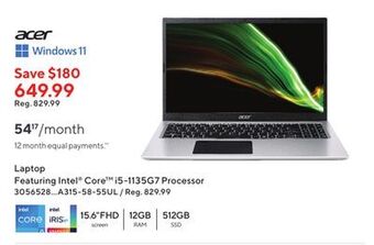 Staples Acer laptop featuring intel core i5-1135g7 processor offer