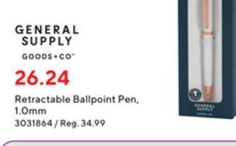 Staples General supply goods + co® retractable ballpoint pen, 1.0mm offer