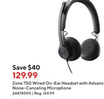 Staples Logitech zone 750 wired on-ear headset with advanced noise-canceling microphone offer