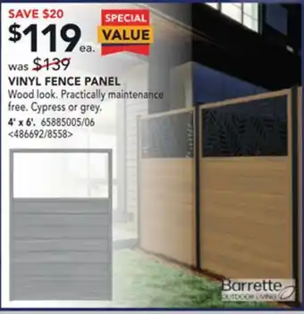 Lowe's Barrette vinyl fence panel 4' x 6' offer