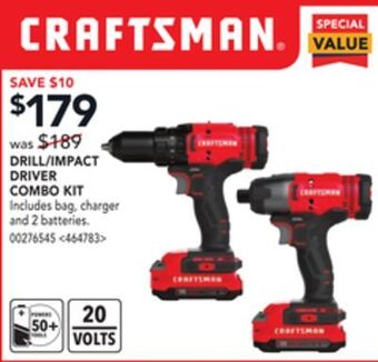 Lowe's Craftsman drill/impact driver combo kit offer