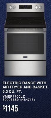 Lowe's Maytag electric range with air fryer and basket, 5.3 cu. ft. offer