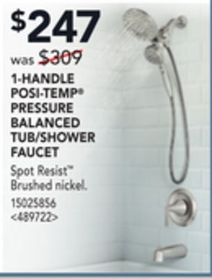 Lowe's Moen 1-handle posi-temp pressure balanced tub/shower faucet offer