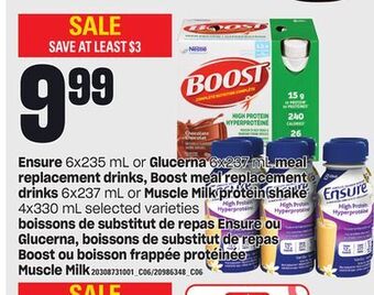 Independent Grocer Ensure, 6x235 ml or glucerna, 6x237 ml meal replacement drinks, boost meal replacement drinks, 6x237 ml or muscle milk protei offer